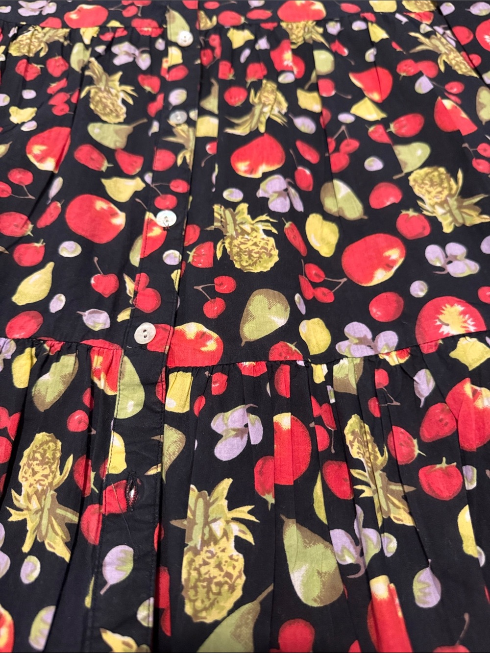 Dress Addict Fruit Print Tiered Button-Up Dress. Size S - Picture 2 of 6